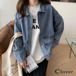 เสื้อแจ็คเก็ตยีนส์แฟชั่น ผ้าเดนิม ไซส์ใหญ่ ทรงหลวม ทสไตล์เรโทร Retro loose denim jacket 8706