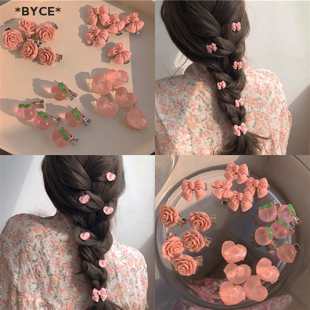 Byce> 5 ชิ้น หวาน สีชมพูใส พีช กิ๊บติดผม ผู้หญิง ผีเสื้อ กุหลาบ โบ สาว กิ๊บ อุปกรณ์ผม ใหม่