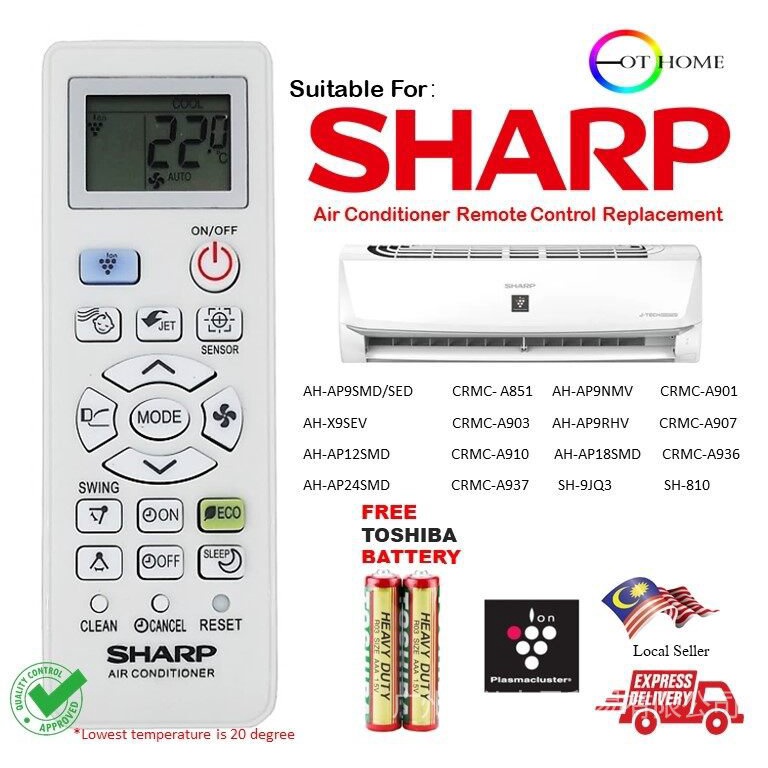 Sharp air cond รีโมทคอนโทรล jet ion เปลี่ยน AH-AP9NMV / AH-X9SEV / AH-AP9RHV/CRMC-a851/a903/A907/A91