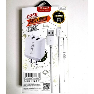 ปลั๊กชาร์จบ้านพร้อมสาย สายชาร์จโทรศัพท์ สายชาร์จพร้อมอะแดปเตอร์  USB CHARGER HC-10/M,10/i, 10C OKAWA