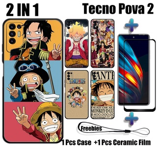 2 IN 1 เคส One Piece พร้อมกระจกนิรภัย สําหรับ Tecno Pova 2 เคสโทรศัพท์ และตัวป้องกันหน้าจอเซรามิค แบบโค้ง