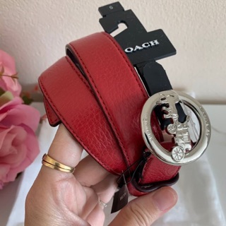 เข็มขัด COACH สีแดง หัวเข็มขัด ลายรถม้า COACH HORSE AND CARRIAGE BELT หนังแท้ สีแ