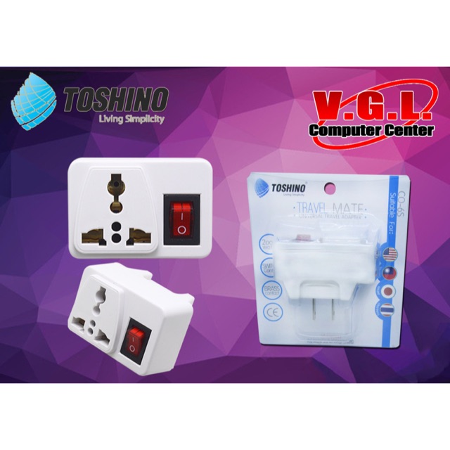 ปลั๊กไฟ Toshino 1 ช่อง 1 สวิทซ์ ปลั๊กแปลง TOSHINO แบบมีสวิทซ์ปิด-เปิด UNIVERSAL TRAVEL ADAPTER,ปิดเป