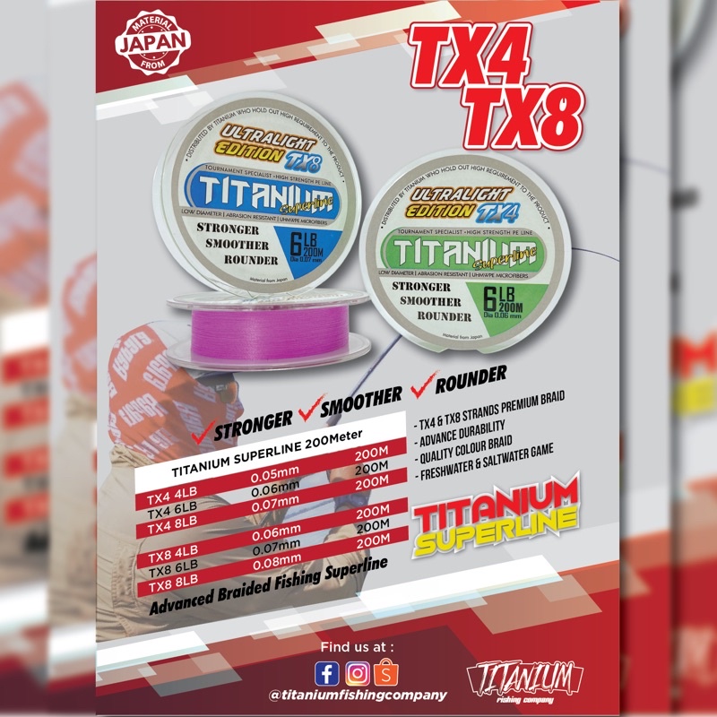 สายตกปลา PE ถัก : Titanium Superline 4LB 6LB 8LB Ultralight Edition 200M & 300M