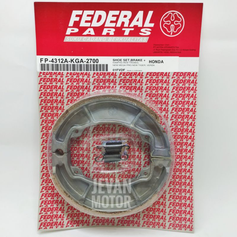 Federal Pirodo / ผ้าเบรคหลัง Tiger, Vario, Megapro (+Spring) / 4312A-KGA-2700