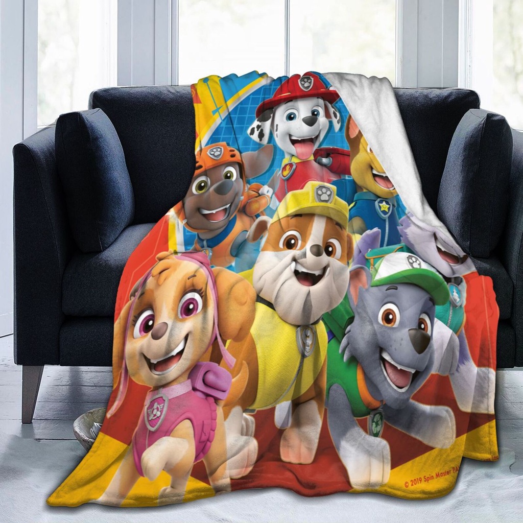 PAW Patrol The Movie ผ้าห่มนุ่มพิเศษโยนผ้าห่มสักหลาดอบอุ่นพิมพ์แฟชั่นผ้าห่มซักได้สําหรับเตียงโซฟาเก้