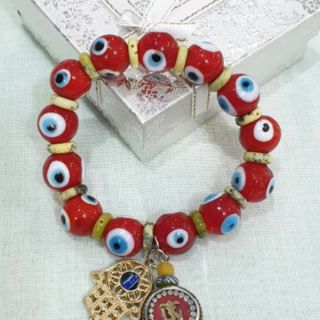 กำไลหิน☆Lucky evil eye bracelet 14mm☆ดวงตาสวรรค์นำโชค หลากสี คั่นด้วยหินแท้