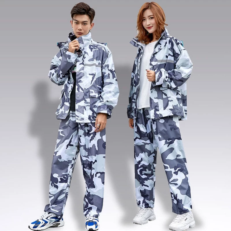 เสื้อกันฝนพร้อมหน้ากาก แถบสะท้อนแสง สีขาว