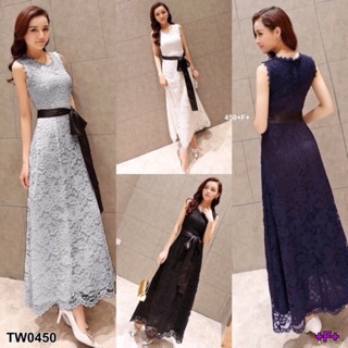 MaxiDress เดรสผ้าลูกไม้ทรงยาว แขนกุด แต่งโบว์ผูก ริ้บบิ้น