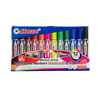 ปากกาเคมี 2 หัว ตราม้า ปากกาเคมีหัวกลม / หัวตัด Permanent Marker