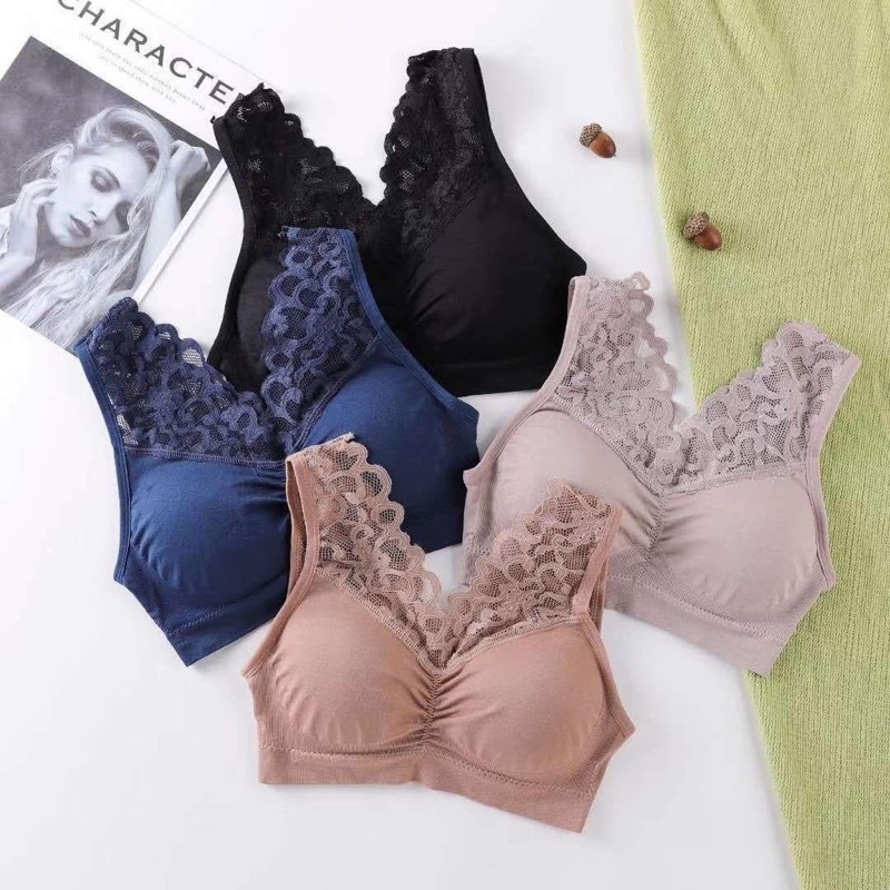Lace Bralette / Push Up Bra ขนาดใหญ่ลวดฟรี / Paris Bra
