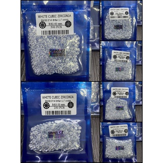 แพคละ500 เม็ด,กลม 2.60-3.00  5A Premium CZ Daimond 8H&amp;A เพชรรัสเซีย CZ สีขาวเกรดพรีเมี่ยม เจียระไนเหลี่ยม 8H&amp;A สวยน้ำ100