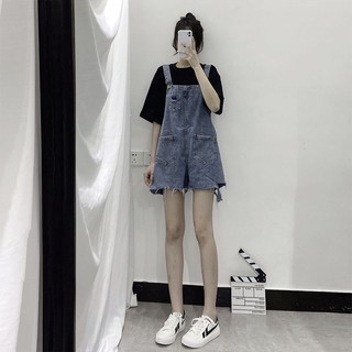 💗overalls เอี๊ยมกระโปรงยีน กางเกงแขวน กางเกงชิ้นชิ้นเดียว/ชุดเซท ยีนส์หลวม รูในเอี๊ยม กางเกงทรงเอี๊ยม