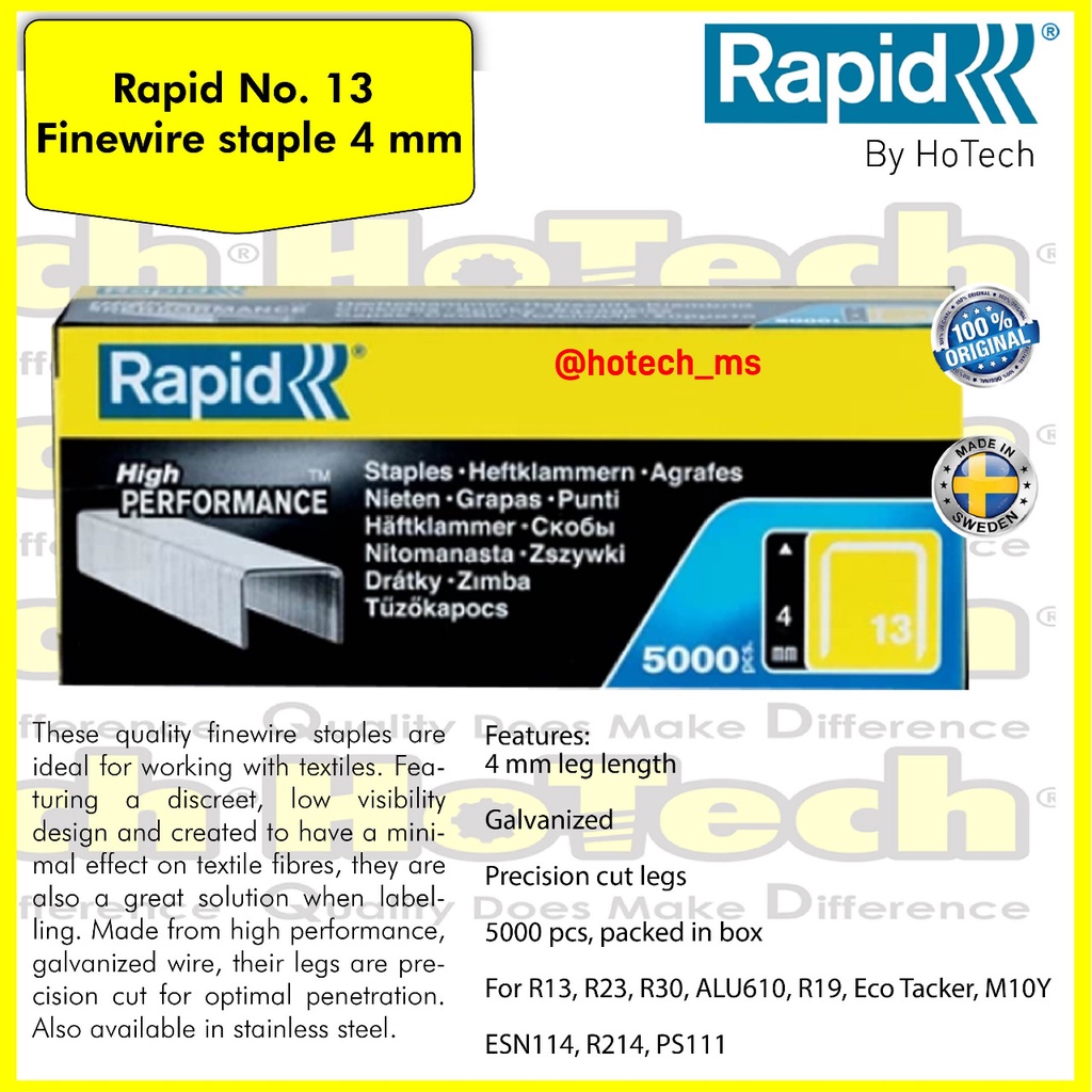 ลวดเย็บกระดาษ RAPID เนื้อหา | ไส้ลวดเย็บกระดาษ RAPID | RAPID RAPID RAPID RAPID | 13/4 มม. GALVANIZED