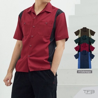 เสื้อช็อป เสื้อช็อปช่าง เสื้อแจ็คเก็ต ติดกระดุม แขนสั้น (สีแดง) TFB Workwear