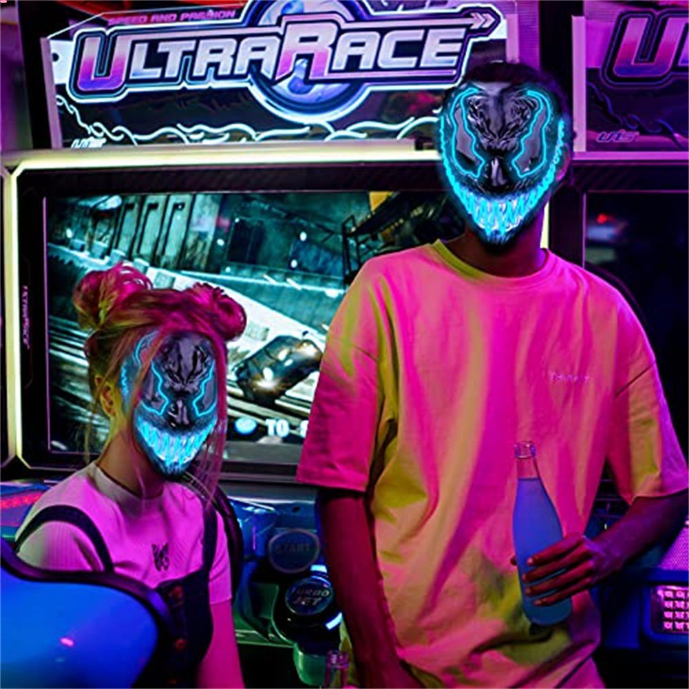 ฮาโลวีน Led Glow Mask น่ากลัวฮาโลวีน Glow Neon Mask 3โหมดแสง &amp; El Wire สำหรับ Men Women Kids Cyn