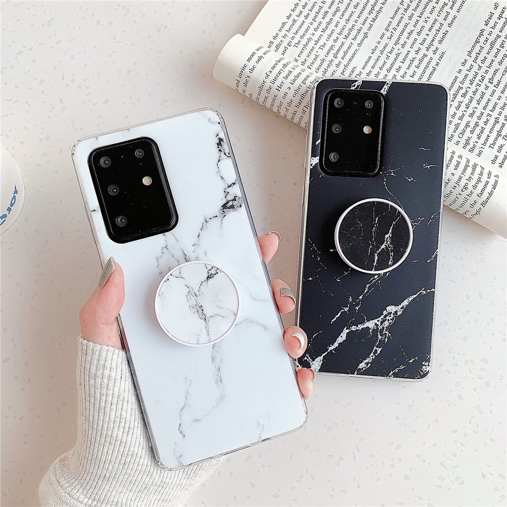 mWbW Popsockets Stand Case Samsung Galaxy S20 FE S20+ Plus Note 20 Ultra Cover Matte Finish Silicone Soft Casing Marble