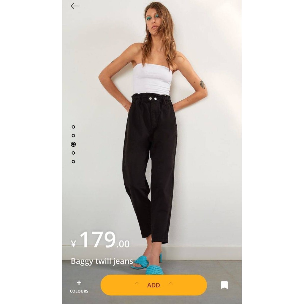 Stradivarius baggy twill jeans กางเกงยีนส์ สีดำฟอก