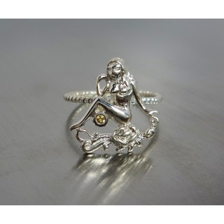 PY Beauty แหวนเงิน 925 Sterling silver ฝังพลอยบุษราคัมเหลี่ยมเพชร (Ceylon yellow sapphire) 1 เม็ดแหวนประจำราศีกันย์