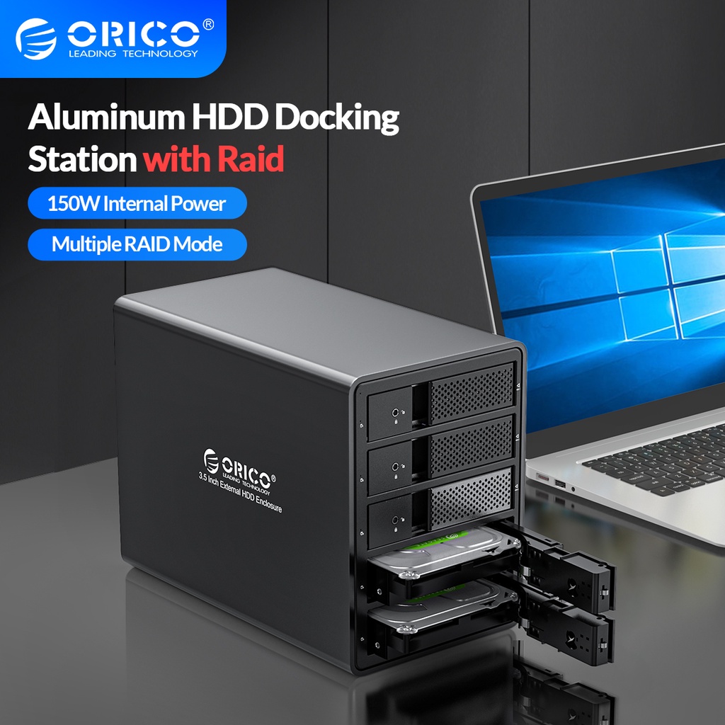 Orico 5 Bay พร้อม RAID 3.5 นิ้ว USB3.0 HDD Docking Station รองรับโหมด RAID อลูมิเนียม พร้อมอะแดปเตอร