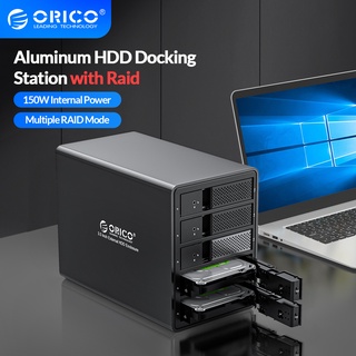 Orico 5 Bay พร้อม RAID 3.5 นิ้ว USB3.0 HDD Docking Station รองรับโหมด RAID อลูมิเนียม พร้อมอะแดปเตอร์ 150W ภายใน 80TB UASP (9558RU3)