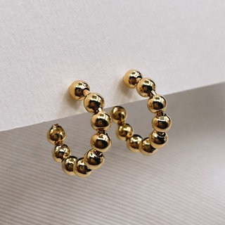 Hoop Studs With Chunky Beads, 18K Gold Plated Sterling Silver Earrings E0131 | เงินแท้ 925 ชุบทองเเท้ 18 กะรัต