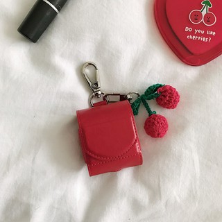 เคสหูฟังบลูทูธไร้สายสําหรับAirpods 1 2 with keychain Red Cherry PU leather case