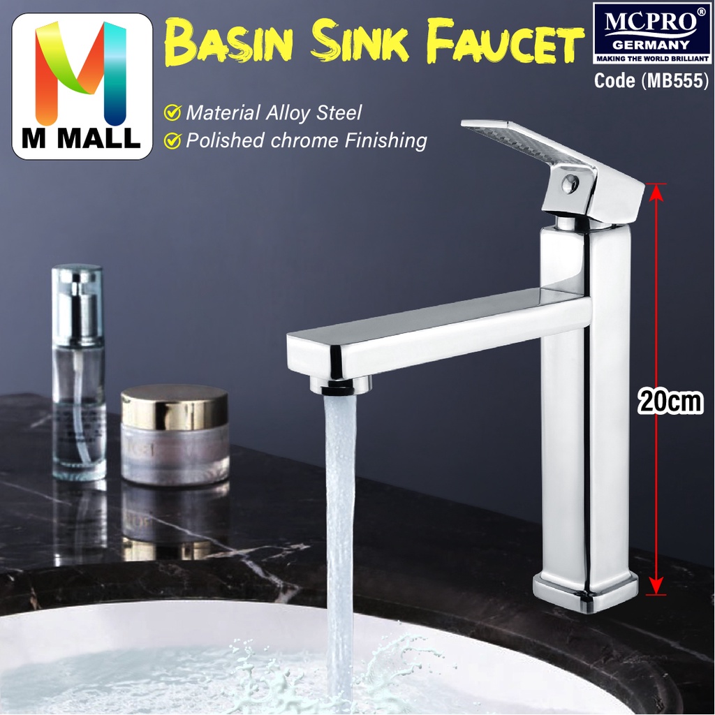 MCPRO ห้องน้ํา CHROME FINISH BASIN FAUCET SINK น้ํา PILLAR TAP (20 ซม.) - MB555