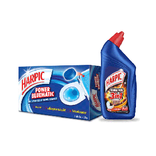 Harpic พาวเวอร์ บลูเมติก ก้อนทำความสะอาดโถชักโครก 50 g [6 ก้อน] + ฮาร์ปิค น้ำยาทำความสะอาดโถ เพาเวอร์ พลัส 450 ml 1 ขวด