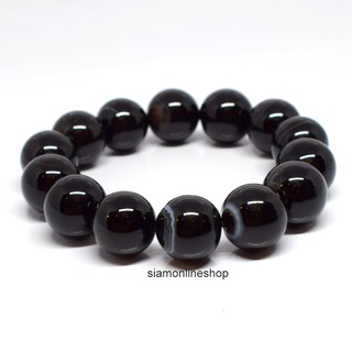 AGATE สร้อยข้อมือ หินแท้ หินอาเกต โมรา สีดำ ขนาด 14 มม. by siamonlineshop