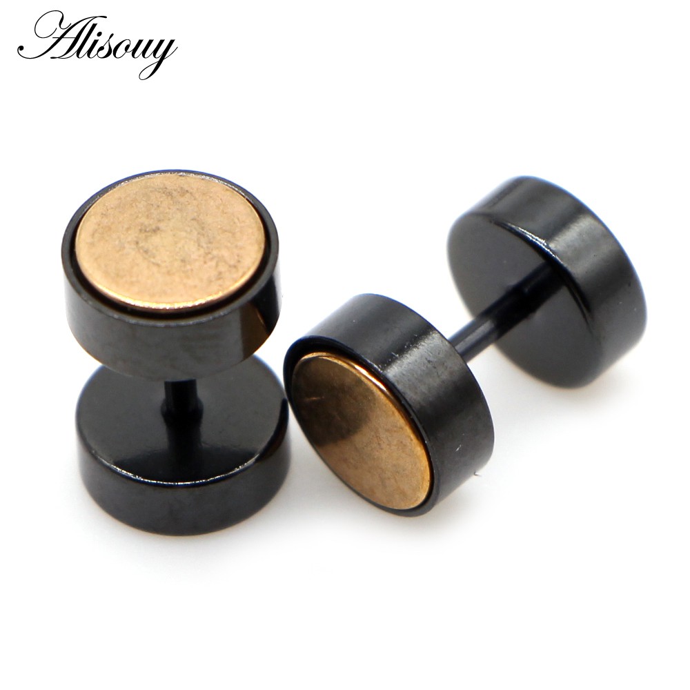 Alisouy 2 ชิ้น ต่างหูสแตนเลสแบบบาร์เบล สีทอง/เงิน สไตล์ปังค์ สำหรับทั้งชายและหญิง ราคา ถูกที่สุด ดีลบีเคเค แกลเลอรีภาพที่ 9