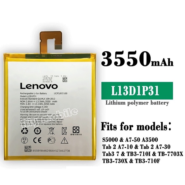 แบตแท้ L13D1P31 Lenovo Pad A3500 S5000 S5000-H Tab3 7 TB3 710i 710F Tab 2 A7 A7-30 A7-10F a7-20 แถมฟรี!!! อุปกรณ์เปลี่ยน