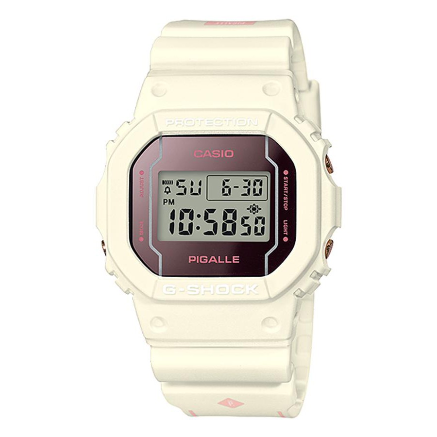 Casio G-Shock นาฬิกาข้อมือผู้ชาย สายเรซิ่น รุ่น DW-5600PGW-7 PIGALLE LIMITED EDITION - สีขาว (กล่องนอกยับจากการขนส่ง)