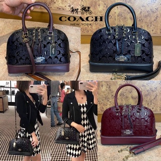 Coach MINI SIERRA SATCHEL IN SIGNATURE DEBOSSED PATENT LEATHER (COACH F55450)