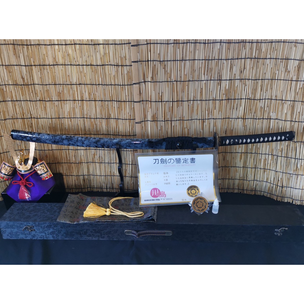 ดาบซามูไร คาตานะ Samurai Katana เหล็ก T10 ใบเต็ม จากค่าย SAKAMOTO Hamon แท้  三本杉
