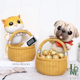 UoneHome พร้อมส่ง ♥ H075 ตะกร้าน้องหมาและน้องแมว วัสดุเรซิน ตกแต่งบ้าน ของใช้ในบ้านน่ารัก ตะกร้าใส่ของ ปลูกต้นไม้ กระถาง