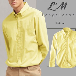 L’M men’s style เสื้อเชิ้ตแขนยาวผู้ชาย เสื้อเชิ้ตคอปกชาย  ผ้าoxford สีเหลือง