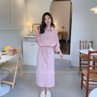 พร้อมส่ง 🐻 pink minimal dress C3328 เดรสยาวเชิ้ต เดรสยาวมินิมอล เดรสทำงาน เดรสทำงานผู้หญิง