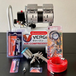 Vergin 30 ลิตร  ปั๊มลม  เสียงเงียบ ปั๊มลมออยฟรี  (อัพเกรด 1,000 W)+พร้อมอุปกรณ์ 6 อย่าง + กาพ่นสี KANTO กระป๋อง (บน)