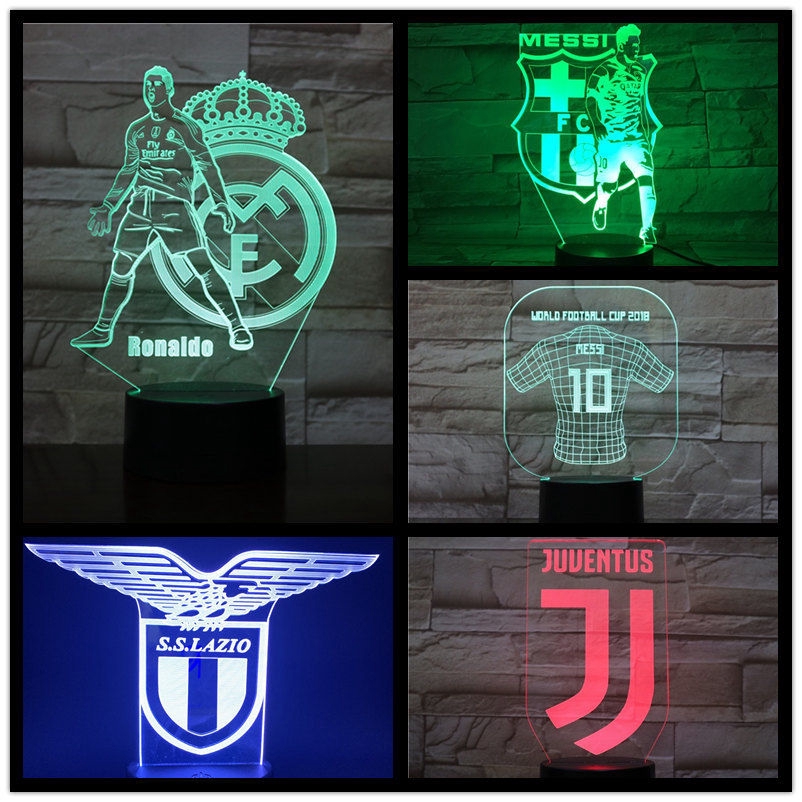 Serie A La Liga Football Club 三维 Night Light Cristiano Ronaldo Messi Remote Lamp ไฟโต๊ะข้างเตียงสําหรับเด็กผู้ชาย