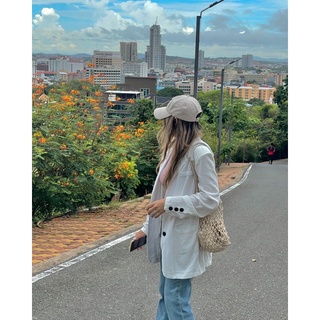 cpjgirlxx  | Bay summer Blazer - black/white [SS2022] เบลเซอร์ผ้า oversized คอตตอนลินิน สไตล์เกาหลี