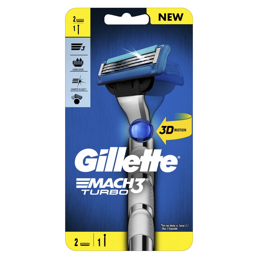[ใหม่!] Gillette ยิลเลตต์ มัคทรี เทอร์โบ Mach3 Turbo ด้าม มีดโกนหนวด พร้อมใบมีด 2 ชิ้น P&G