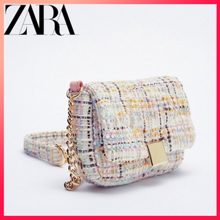 Zara ใหม่ กระเป๋าสะพายไหล่ ผ้าทวีต ทรงสี่เหลี่ยม ขนาดเล็ก แต่งสายโซ่คล้อง แฟชั่นสําหรับสตรี