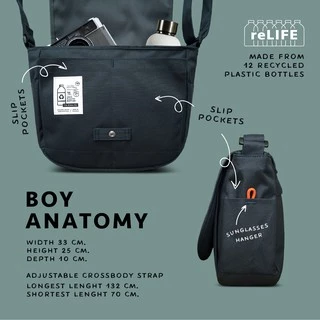 Boy relife charcoal navy bag กระเป๋าสะพายข้าง รุ่นบอย สีกรมดำ