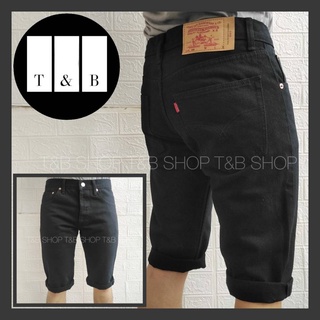 T&amp;B SHOP กางเกงยีนส์ขาสั้น Super Black เรียบ งานเป้ากระดุม (Size28-44) พร้อมส่ง