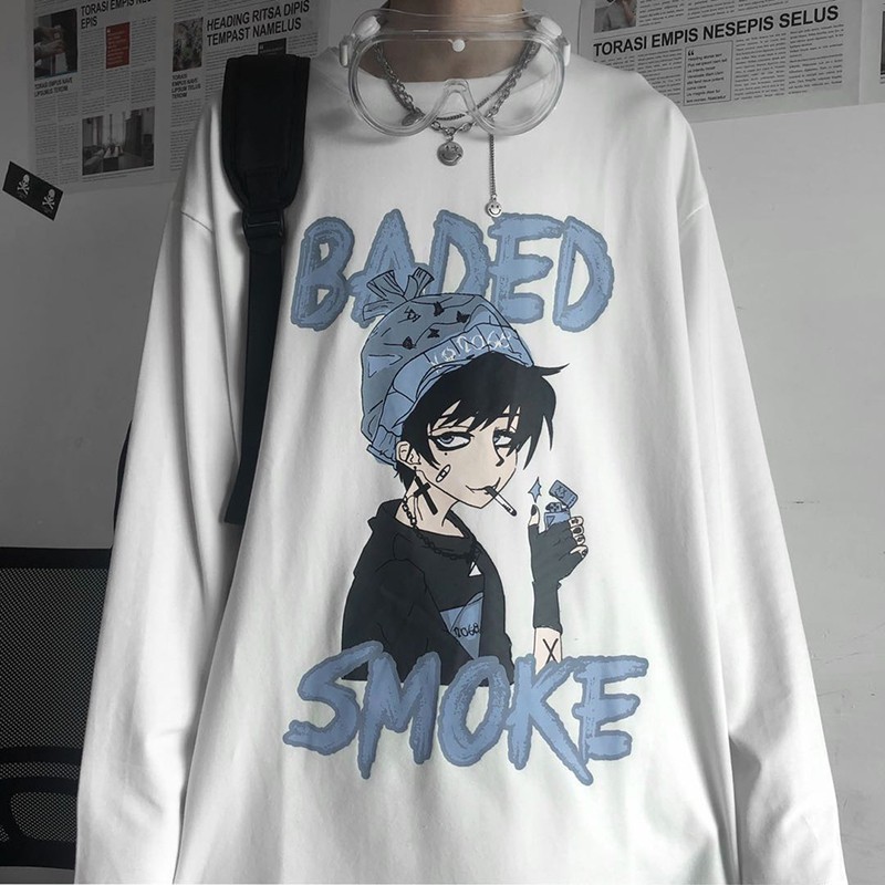 เสื้อยืดแขนยาวลายการ์ตูนอนิเมะเกาหลีสำหรับผู้ชายและผู้หญิง ราคา ถูกที่สุด ดีลบีเคเค แกลเลอรีภาพที่ 3