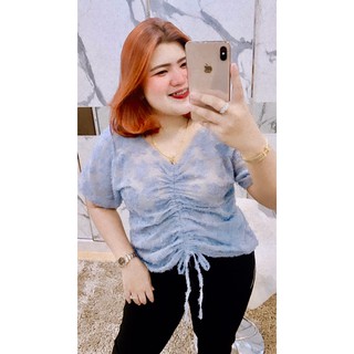 เสื้อผ้าชีฟองแต่งขนฟู รุ่นคอวี-รูดอก สม็อคหลัง อก 38-46 นิ้ว สม็อคหลัง