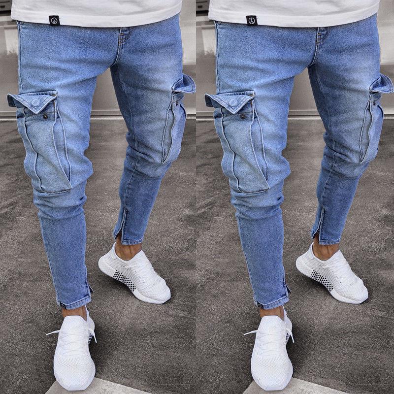 กางเกงยีนส์ชาย แบบมีรอยขาด กางเกงยีนส์สกินนี่ (SKINNY) Mens Stretchy Ripped Jeans Skinny Jeans Destroyed Slim Denim Pant