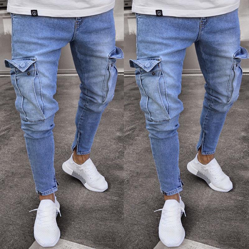 กางเกงยีนส์ชาย แบบมีรอยขาด กางเกงยีนส์สกินนี่ (SKINNY) Mens Stretchy Ripped Jeans Skinny Jeans Destroyed Slim Denim Pant