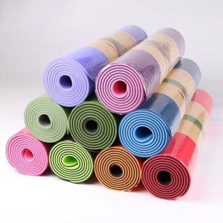 เสื่อโยคะ TPE/ yoga mat หลากสี หนา 6 mm คุณภาพพรีเมี่ยม ***แถมฟรียางยืดเลข 8